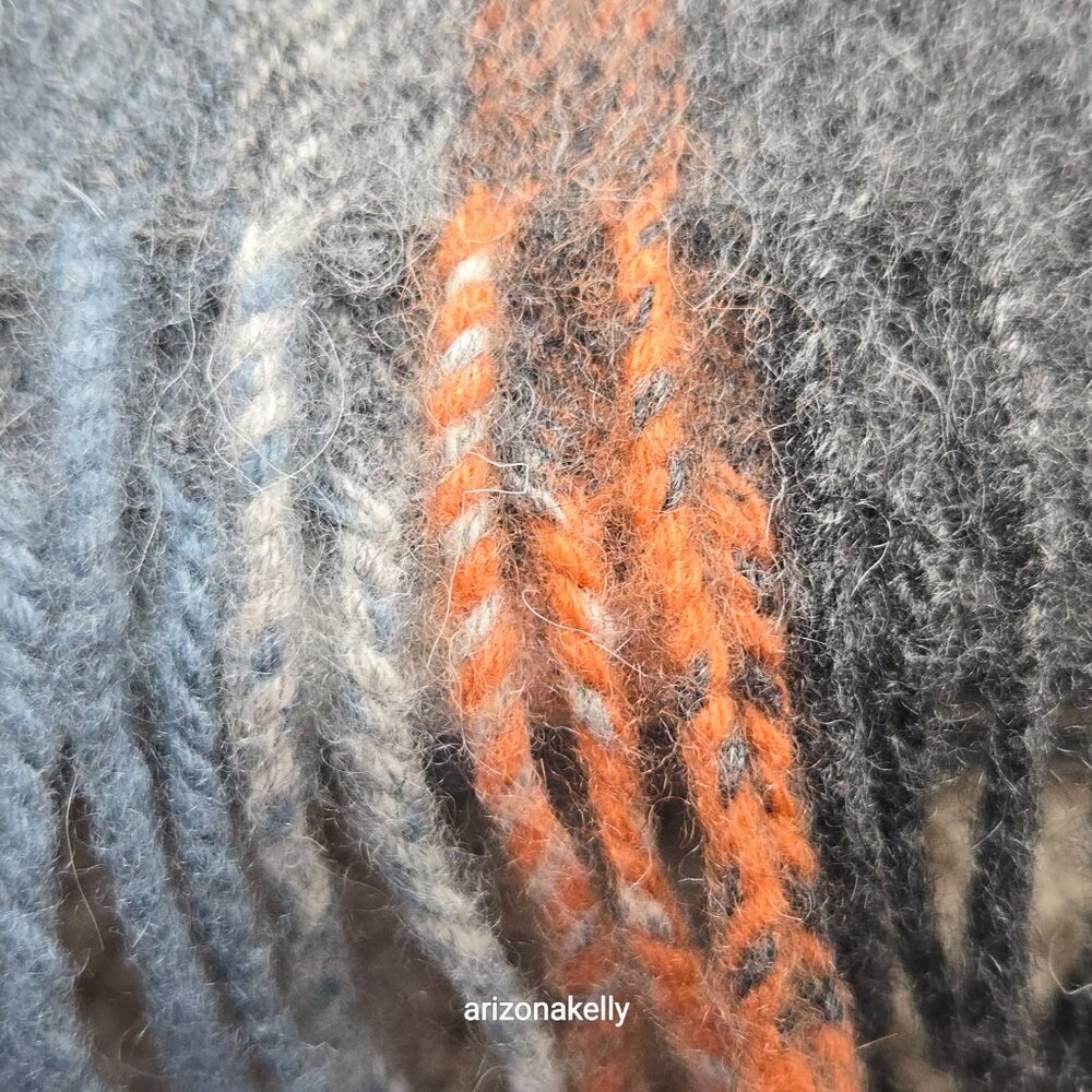 NWOT Edinburgh Lambswool Scarf Plaid Blue, Grey, and Orange Wool - Picture 7 of 8